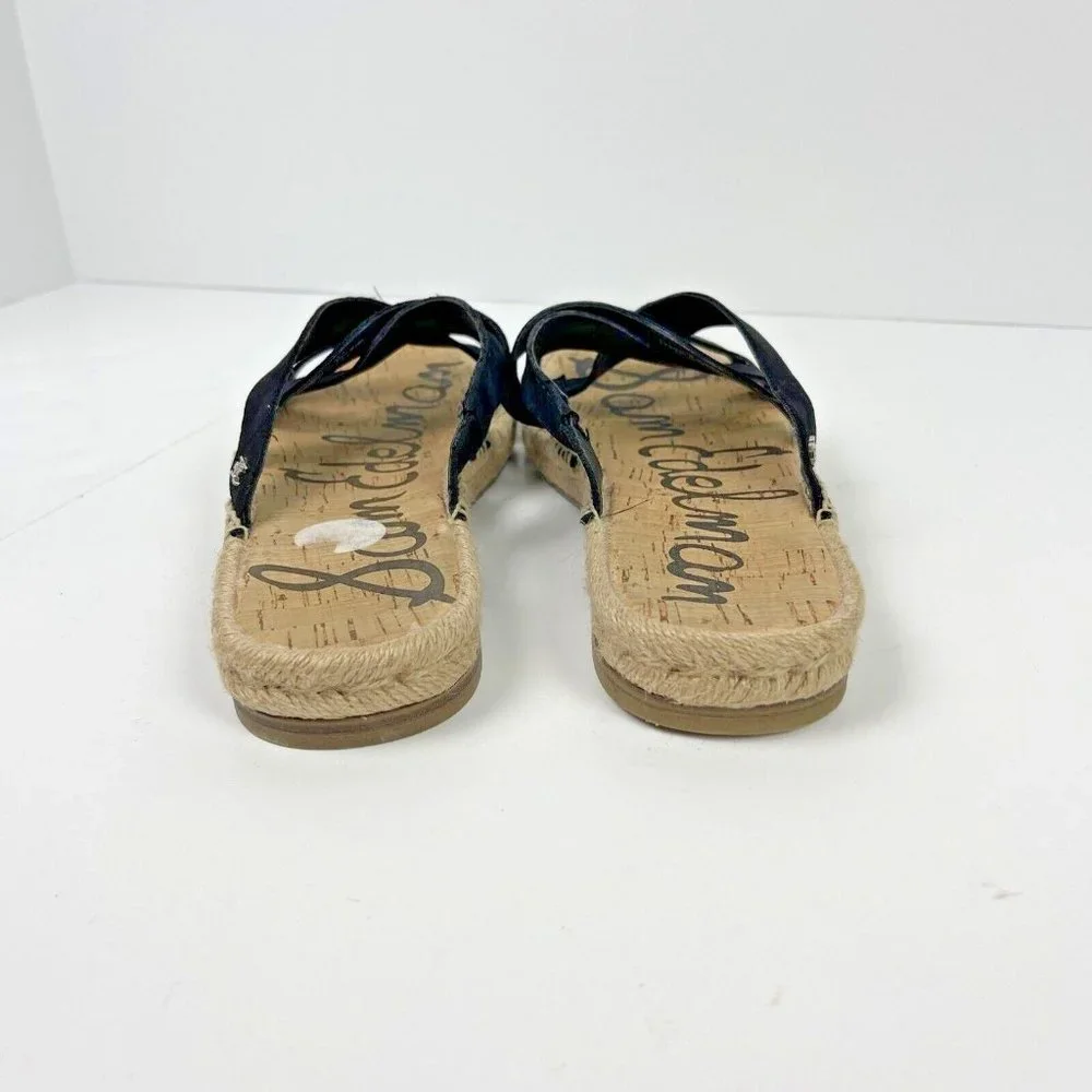 Sam Edelman Averie Espadrille Leather Slide Sandal in Black‎ Womens Size 8.5M